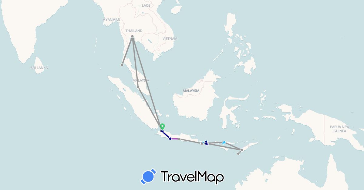 TravelMap itinerary: driving, bus, plane, train, boat in Indonesia, Malaysia, Thailand (Asia)